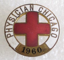 Antique Red Cross Physician Chicago Numbered Doctor ID Badge Pin picture