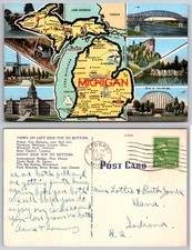 Michigan Map Landmarks Postcard picture