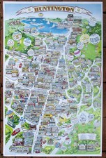 HUNTINGTON LONG ISLAND Illustrated Cartoon Map 1992 -  picture