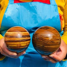 4.88LB 2PCS Natural Tiger Eye Stone Crystal Ball Quartz Healing Sphere Décor picture