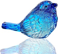 Blue Glass Bird Figurine Crystal Animal Collectible Shelf Decor picture