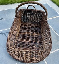Rustic French Handwoven Willow Gathering Basket with Handles 22”L picture