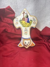 Vintage Henriot QUIMPER Fleur de Lys Shaped Holy Water Font Breton . Signed picture