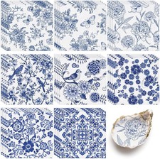 Blue and White Floral Paper Napkins Chinoiserie Decorative Cocktail Napkin picture