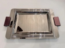 COUZON France Acier Inox Tray Art Deco PURPLE Resin Pearlized Handles 18” X 11.5 picture
