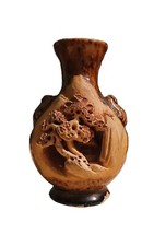 Japanese Banko Ware 3D Bonsai Trees Hand Carved Red Clay Pottery Vase Vintage  picture