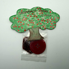 Vintage 1970s Organically Grown by Arpeja Hang Tag Die Cut Cherry Tree Button picture