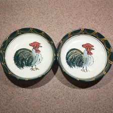 Vtg Ceramic TableArts Pair Of Bowls Rooster Primitive Farmhouse Hand painted... picture