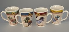 Set of 4 Gibson Everyday Rooster Coffee Mugs Country Farmhouse Kitchen Sunflower picture