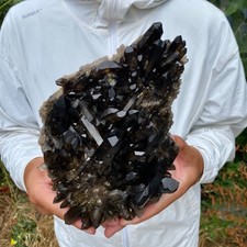 5.1LB  Natural Black Smoky Quartz Crystal Cluster Mineral Specimen Backbon heal picture