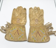 Pair of Northern Plains Indian Beaded Gauntlet gloves Early 20th century picture