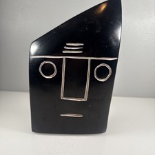 VTG modernist stone face carved stone abstract art statue sculpture bookend picture