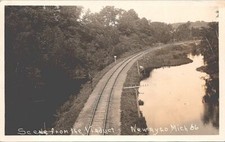 Newaygo Michigan RPPC Railroad Scene from the Viaduct 1929 picture