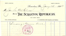 1903 Scranton Republican Newspaper Billhead, Music Book Bind picture