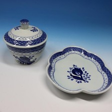 Royal Copenhagen Denmark - Tranquebar Blue - Sugar Bowl and Tray picture