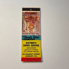 Kistner's Super Service Groceries Sunbury PA Vintage Matchbook Cover 5MB126-3-6 picture