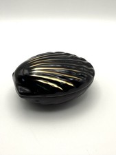 Coquet Limoges Porcelain Clam Shell Trinket Box Black with Gold Leaf picture