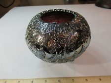 Amethyst reflective silver deep purple carnival glass footed bowl flower vine  picture