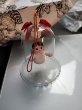 Vtg Clear Glass Dome CLOCHE Wood Angel Xmas BELL Hanging ORNAMENT TAIWAN picture