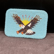 Vtg Native American Beaded Belt Buckle Eagle Sunburst Leather Buckskin picture