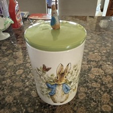 New BEATRIX POTTER Peter Rabbit 7 1/4” Canister Cookie Jar Zrike Beautiful Art picture
