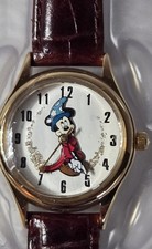​Vtg NOS Disney Time Works Sorcerer Mickey Fantasia Watch Gold Tone NIB Theme Pa picture