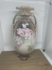 Vintage Victoria Czechoslovkia Crown Mark Luster Ware Vase Floral Rose picture