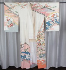Vintage Japanese Kimono Floral Sakura Chrysanthemum Silk Style Fabric Remake 149 picture