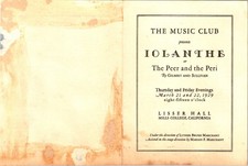 1929 Mills College Iolanthe Program Lisser Hall Music Club Gilbert & Sullivan picture