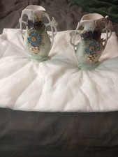 set of 2, Antique Souvenir Porcelain Bud Mini Vase Germany Gilt Floral picture