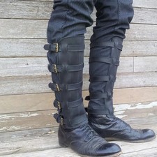Medieval PU Leather Leg Shin Guard Armor Viking Pirate Warrior Boot Shoe Cover picture