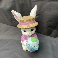Vintage Easter Bunny Rabbit with Hat and Egg Figurine picture