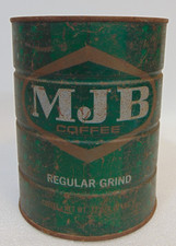 Vintage MJB Regular Grind Coffee Tin Can 2 LB Green #5 201 Rare Label 6.5