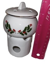 Vintage fun Christmas Potpourri Holly & Berries Ceramic 3-part candle holder picture