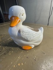 vintage white ceramic duck planter, featuring a glossy glaze  picture