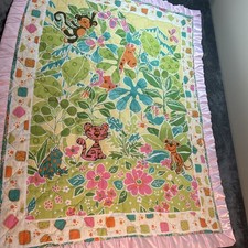 Vintage Baby Crib Blanket Baby Quilt 36”x 42” Handmade Satin Edging picture
