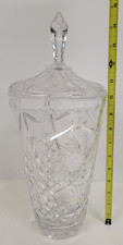 Vintage Pinwheel Hobstar Cut-Lead Crystal Biscuit Barrel Cookie Jar w/Lid 14-3/4 picture