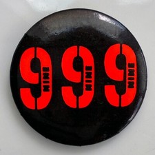 1980s Vintage 999 pin UK post punk band button logo badge 1.25