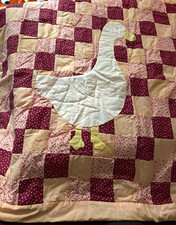 Patchwork Quilted Cotton Quilt Burgundy Beige White Yellow Goose Appliqué picture
