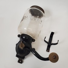 VTG 1917 Antique Charles Parker Wall Mount Glass Cast Iron Coffee Grinder Mill picture