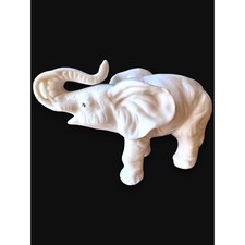 Porcelain Elephant Figurine Glossy White With Raised Trunk 3.5 Inches Tall Vinta picture