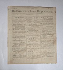1792 Original Baltimore Newspaper St. Clair Frontier News Charles Willson Peale  picture
