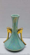 6 1/4 inch tall Mint Green Opalescent Bud Vase with 24kGold handles picture