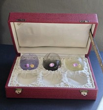 Vintage Moser Czech Art Glass Etched Bird Tumblers Set 3 w/ Original Box picture