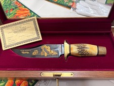 WW2 Pearl Harbor Comm. Schrade USA Bowie knife (24K GOLD Inlay) STAG Handles picture