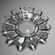Vtg Pressed Clear Glass Tray Scalloped Flower Edge Candle Holder Trinket picture