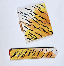 Vintage Wand Art Creation Tiger Stripe Compact & Matching Comb Set 1950s MCM picture