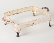 Silverplate Casserole Dish Holder Frame Reticulated Footed Handles 9.25