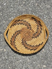 Antique Papago basket tray Tohono O'odham Nation hand coiled whorl wind 11x12 in picture