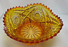 Amberina Cut Glass Bowl Hobstar Pattern Vintage Sawtooth Edge 5’’ picture